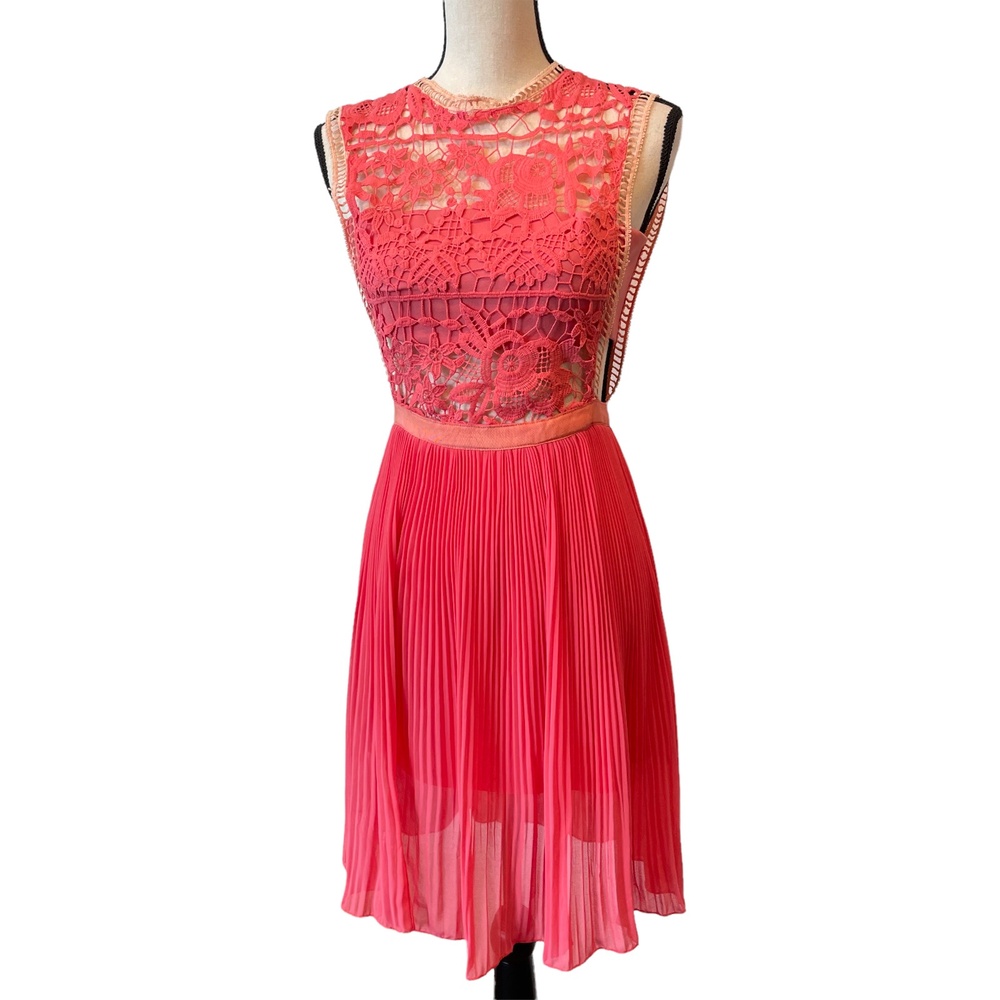 Meryl Street Paris Womens Dress A-line Mini Pink Pleated Eyelet Sleeveless XS